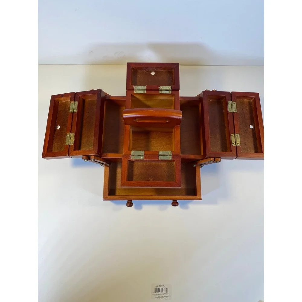 Singer Wooden Accordion Sewing Basket Cantilever Box Cherry Finish Vintage Style